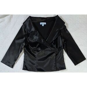 White House Black Market Black Satin Evening Wrap Blazer Jacket